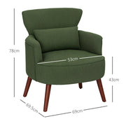 Green Corduroy Retro Accent Chair with Padded Seat and Wooden Legs by HOMCOM