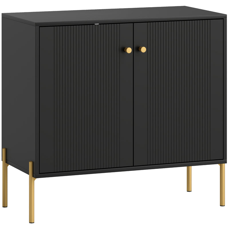 Sideboard with Adjustable Shelf and Raised Legs for Easy Cleaning Black Gold Tone
