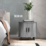 Nordic Bedside Table with Sliding Roller Doors and Metal Legs for Bedroom Grey