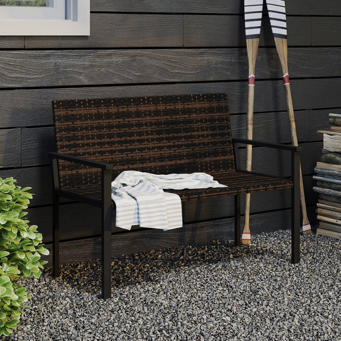 2 Seater Rattan Garden Bench with Cushions and Steel Frame for Patio or Park by Outsunny