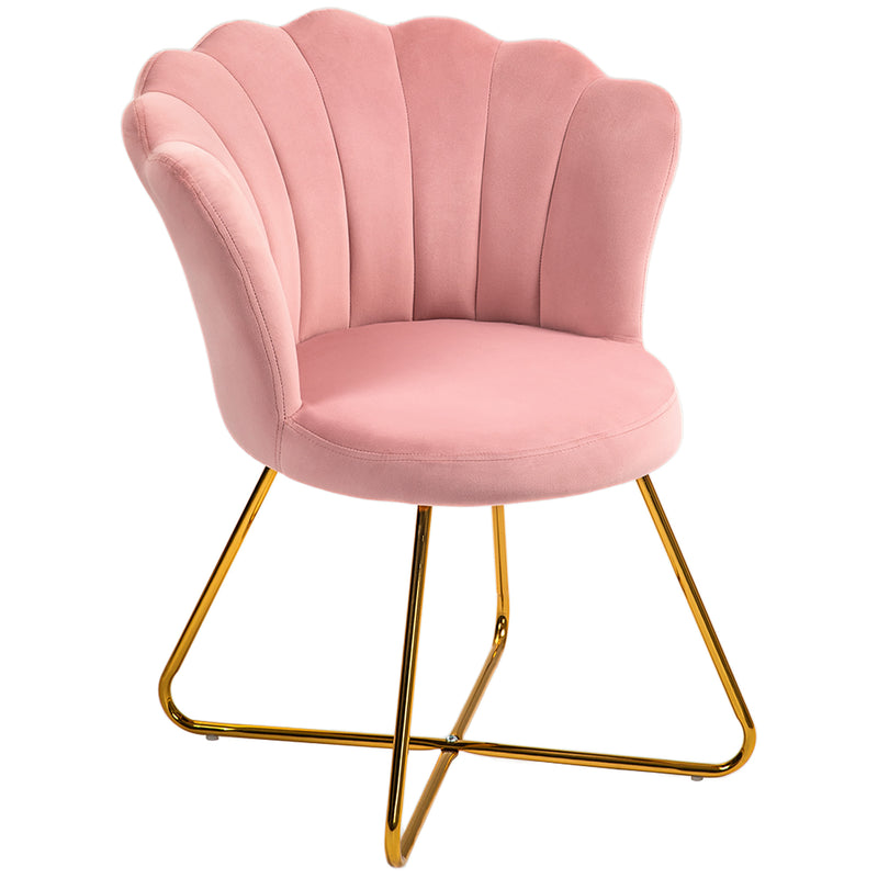 Pink Velvet Feel Lotus Petal Accent Chair With Gold Legs Elegant Design by HOMCOM
