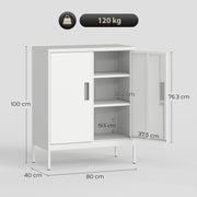 Metal Storage Cabinet With Lockable Doors And Adjustable Shelves For Office Use White