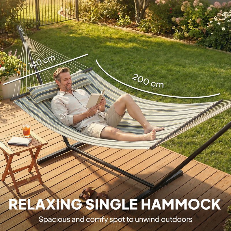 Garden Hammock with Stand for Easy Outdoor Relaxation and Lounging Striped Yellow Green