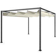 4 x 3m Metal Pergola With Retractable Roof Shade Ideal For Patio Or Garden Use Cream White AOSOM