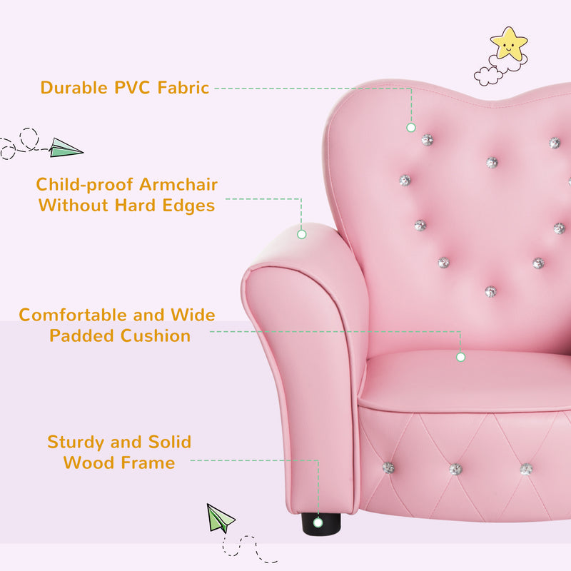 Kids Armchair with Soft Cushioning for Relaxing and Reading in Playroom or Bedroom, Pink