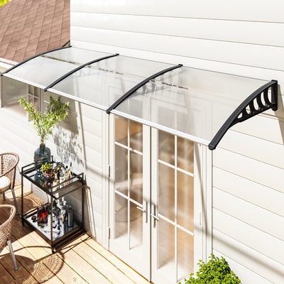 Wall Mounted Front Door Porch Canopy Rain Shelter With Durable PC Roof 303 x 96cm Clear