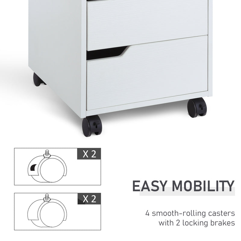 3 Drawer Mobile Filing Cabinet With Wheels For Home Office Organisation, White