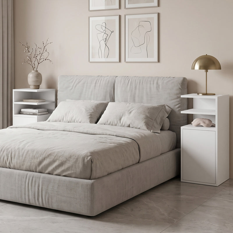 Slim Bedside Tables Set of 2 with Storage for Small Bedrooms