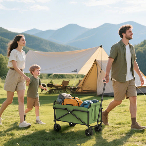 Collapsible Festival Trolley Wagon with Adjustable Handle 60kg Load for Camping Green