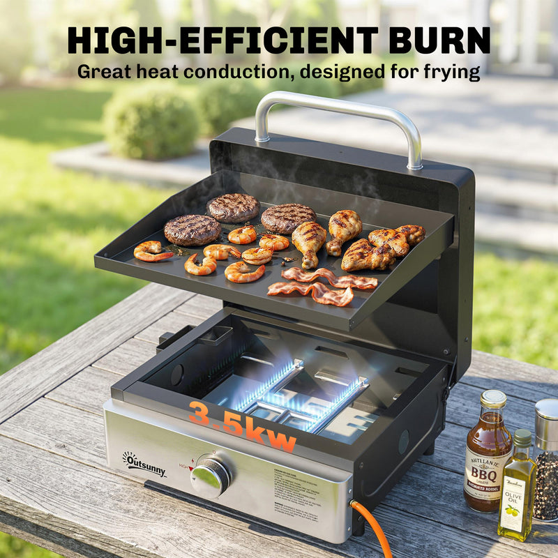 Tabletop Gas BBQ with Large Griddle for Easy Outdoor Cooking Black
