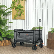 Grey 150L Folding Trolley Wagon with Wheels Brakes and Adjustable Handle by Outsunny
