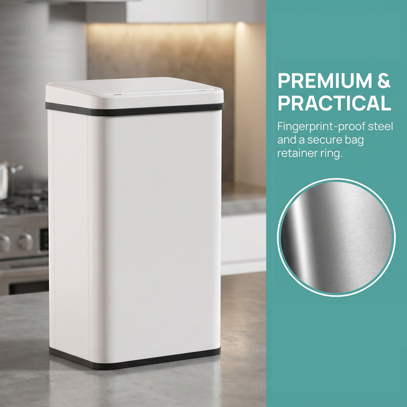 Sensor Kitchen Bin 40L Touch Free Motion Sensor Waste Disposal Slim Soft Close White