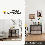 Furniture Style Dog Crate with Cushion and 3 Doors for Medium Dogs Indoor Use Brown