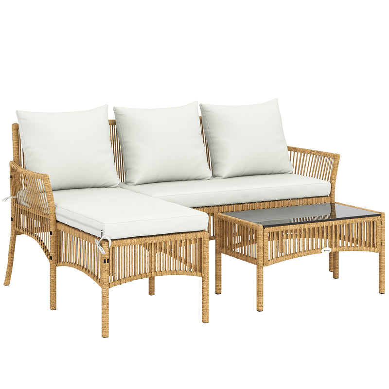 Rattan Garden Furniture Set with Loveseat Chaise Lounge and Coffee Table for Outdoor Relaxing Cream White