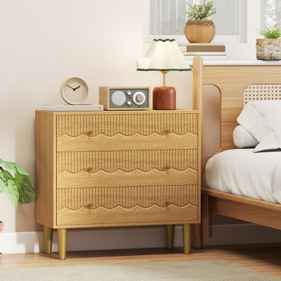 Chest of Drawers with Three Large Storage Drawers and Easy Clean Surface Oak Grain AOSOM