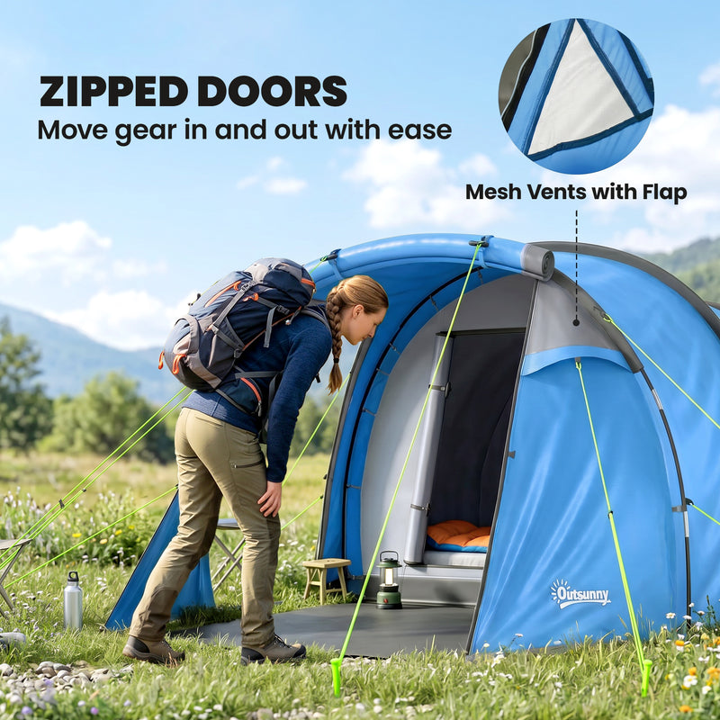 Outsunny 2 Room Tent with Vestibule, Weather-Resistant Camping Tent with Air Vents for Fishing Hiking, Sky Blue