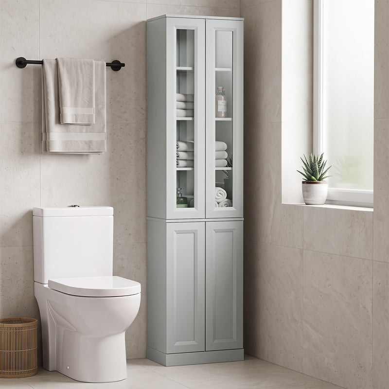 Slim Bathroom Floor Cabinet with Adjustable Shelves for Small Spaces Dusty Blue