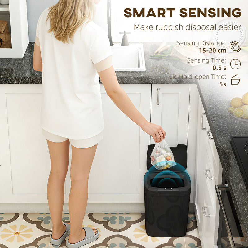 Automatic Sensor Kitchen Bin 15L Touchless and Hygienic Waste Solution for Home Black AOSOM