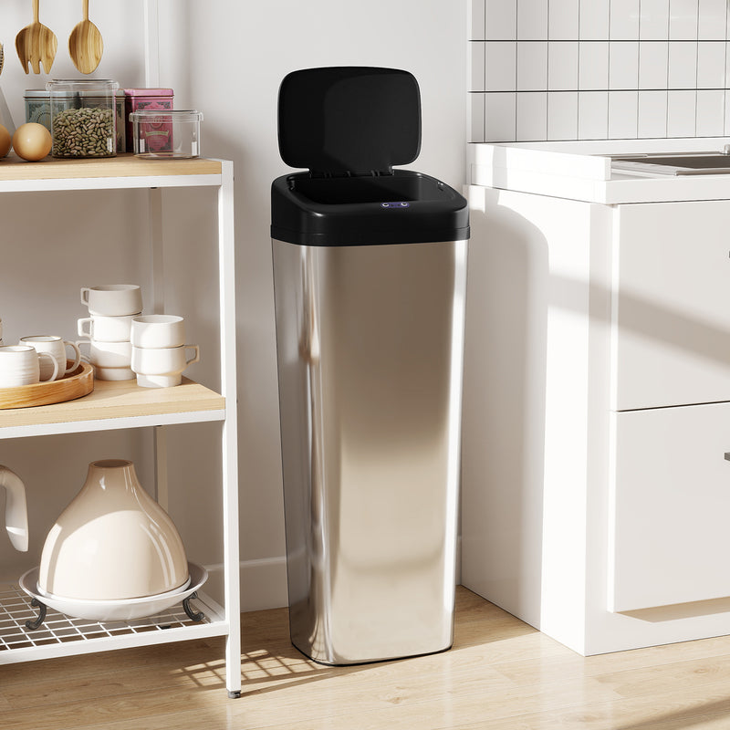 50L Stainless Steel Sensor Bin With Hands Free Automatic Lid For Kitchen Silver AOSOM