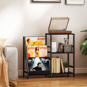 Black 3 Tier Record Player Stand With Storage Shelf For Living Room Or Bedroom Use