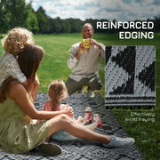 Reversible Black and Grey Outdoor Rug 182 x 274cm with Carry Bag for Garden or Camping