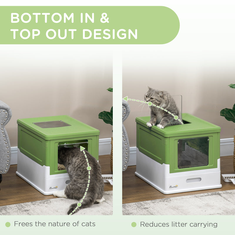 Hooded Cat Litter Box With Scoop Front Entry Design For Easy Cleaning, Light Green