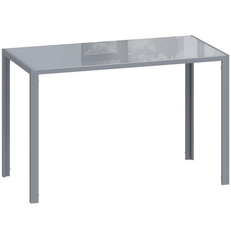 Dining Table for 4 with Easy Clean Glass Top and Steel Frame for Modern Homes Grey AOSOM
