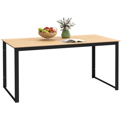 Rectangular 6 Seater Outdoor Dining Table with Slatted Teak Top and Metal Frame by Outsunny