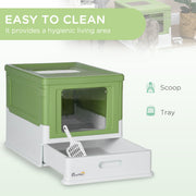 Hooded Cat Litter Box With Scoop Front Entry Design For Easy Cleaning, Light Green