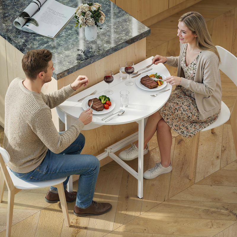 Folding Dining Table for Small Spaces Seats 2 to 4 Ultra Slim Storage, White