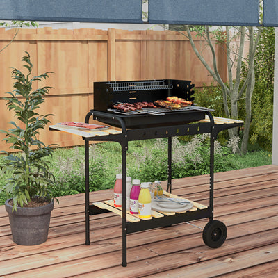 Black Charcoal BBQ Grill with Adjustable Height and Ash Catcher for Outdoor Cooking by Outsunny