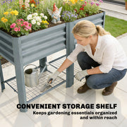 Raised Steel Planter with Shelf for Easy Standing Gardening 150L Silver, Grey Outsunny