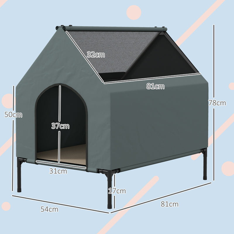 Elevated Outdoor Dog Bed with Mesh Windows and Storage for Small Dogs Grey