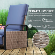 Rattan Garden Recliner Chair with Cushion Side Tray and Adjustable Footrest by Outsunny