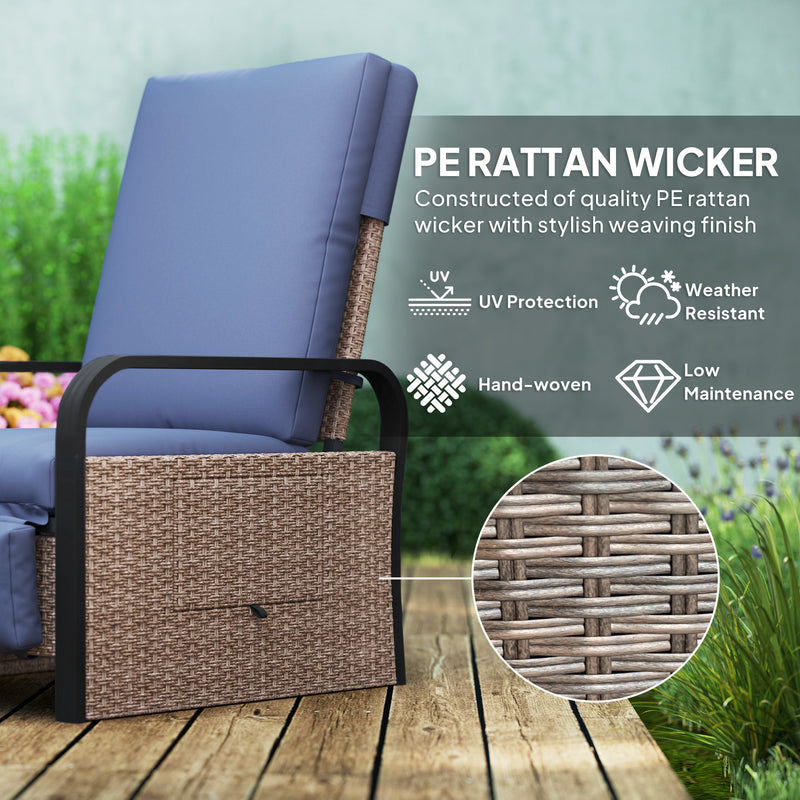 Rattan Garden Recliner Chair with Cushion Side Tray and Adjustable Footrest by Outsunny