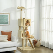 Large 180cm Cat Tree Tower with Hammock Condos and Scratching Posts for Indoor Use Beige AOSOM