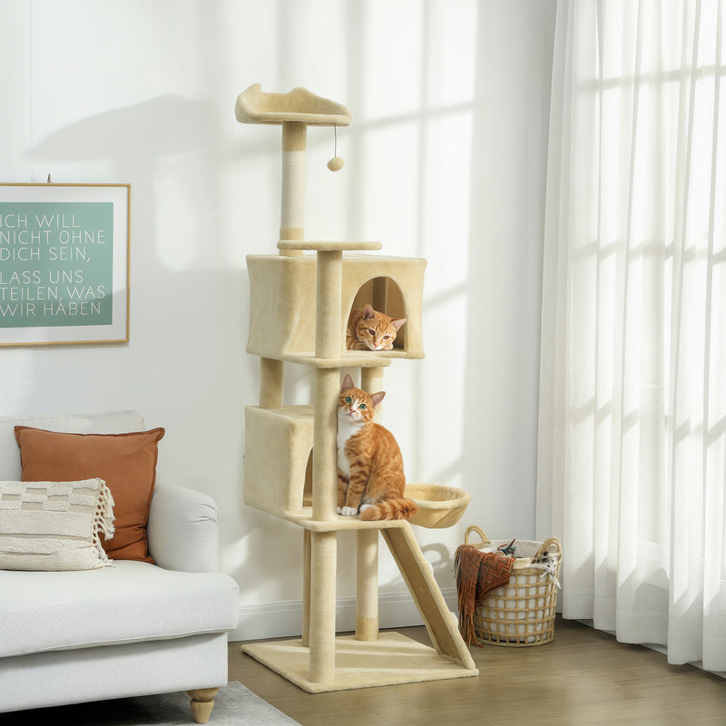 Large 180cm Cat Tree Tower with Hammock Condos and Scratching Posts for Indoor Use Beige AOSOM