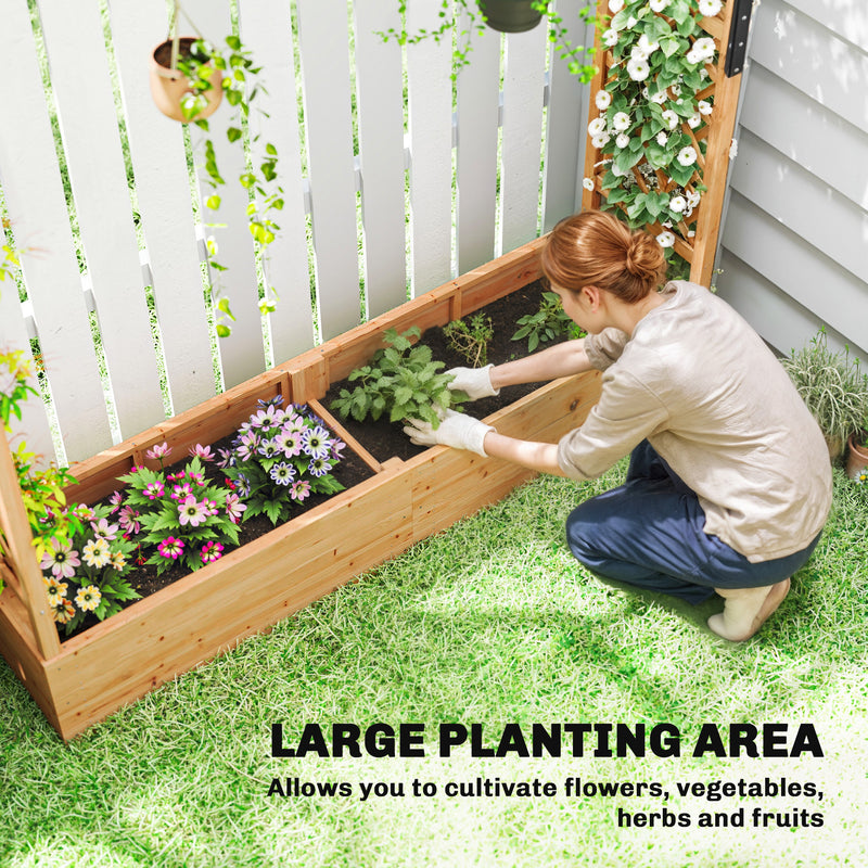 Large Wooden Garden Planter With Trellis Ideal for Climbing Plants Fir Wood Brown Outsunny