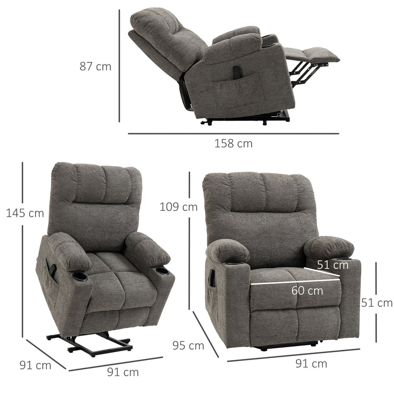 Electric Riser Recliner Chair for Elderly with Remote Control and Lift Assist Grey
