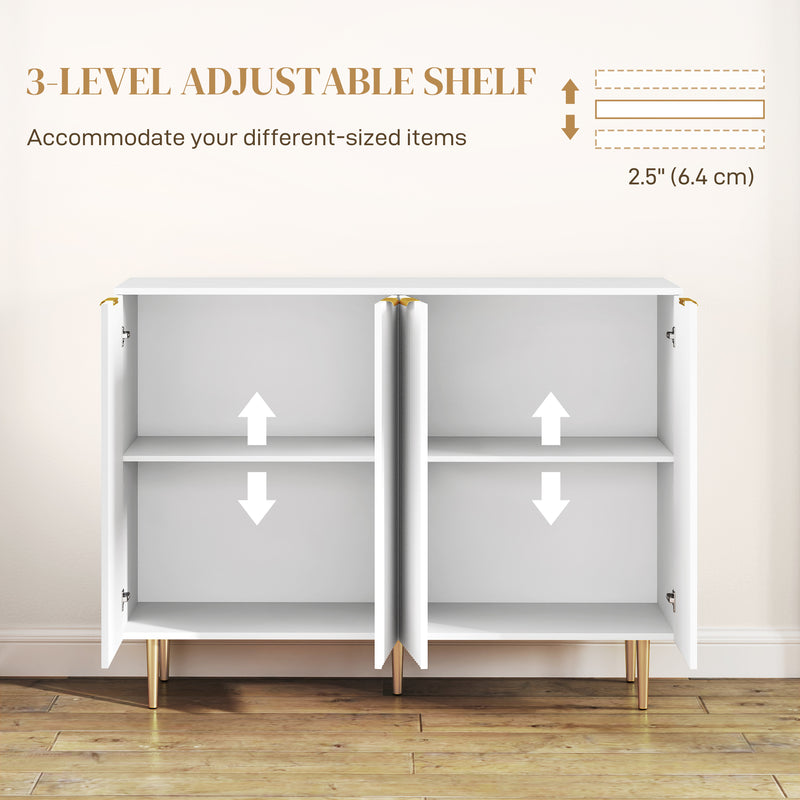 White Sideboard Buffet Cabinet with Adjustable Shelves and Gold Metal Legs for Kitchen or Hallway by HOMCOM