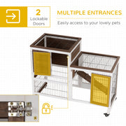 Two Tier Rabbit Hutch with Wheels for Indoor or Outdoor Use Pet Cage, Brown