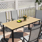 Rectangular 6 Seater Garden Dining Table with Slatted Top and Metal Frame in Teak by Outsunny