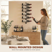 Wall Mounted Wine Rack for 6 Bottles Space Saving Steel Storage Black AOSOM