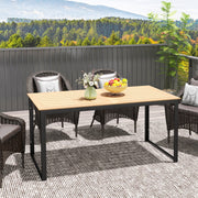 Rectangular 6 Seater Outdoor Dining Table with Slatted Teak Top and Metal Frame by Outsunny
