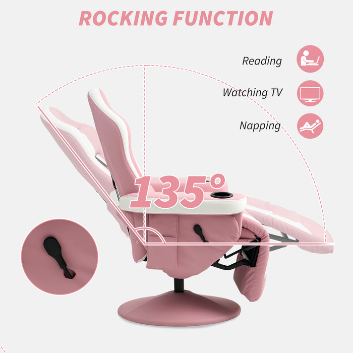 Pink PU Leather Manual Recliner Armchair with Adjustable Leg Rest and 360Â° Swivel by HOMCOM