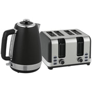 Stainless Steel Kettle and 4 Slice Toaster Set with Rapid Boil and Crumb Tray Black Silver