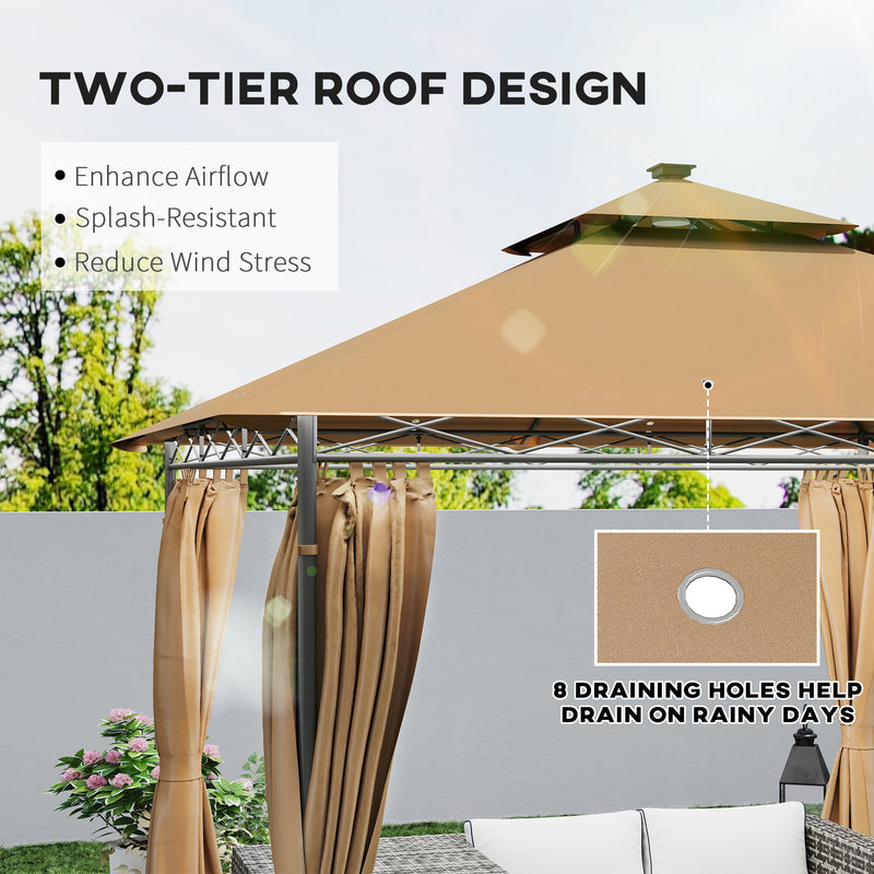 3 x 3 m Brown Metal Gazebo With Solar LED Lighting by Outsunny