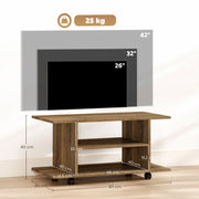 Modern TV Stand With Storage Shelves and Wheels for Bedroom or Living Room Walnut AOSOM