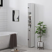 Slim 180cm Light Grey Bathroom Cabinet with Drawer Shelves and Cupboards for Extra Storage