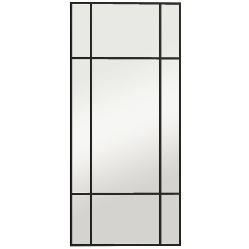 Decorative Grid Wall Mirror With Hanging Hooks Ideal For Hallway Or Living Room Black AOSOM